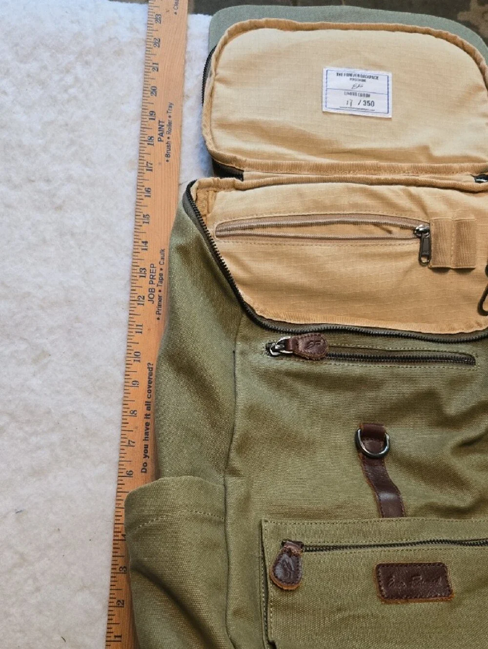 Ever Forward Green Canvas Back Pack Bag with Leather Accent